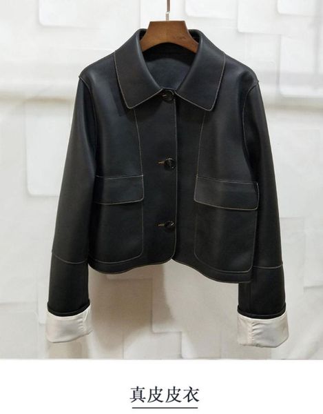 

new short-sleeved long sleeve loose slim leisure sheepskin jacket for women in 2019, Black