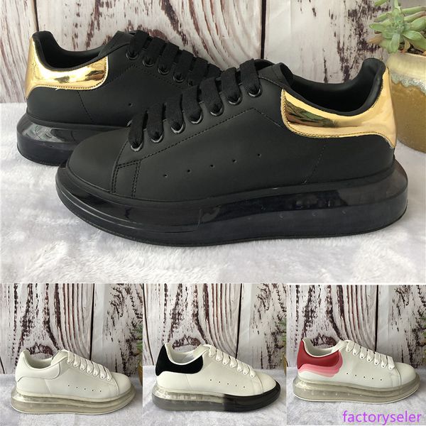

new cushion sole low-desinger casual shoes velvet luxury white black transparent sole genuine leather platform flat men women sneakers