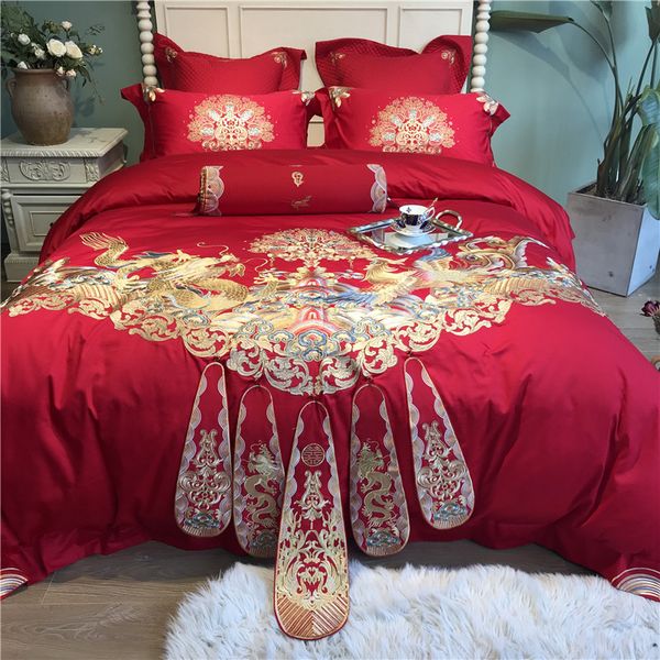 Luxury Gold Royal Loong Phoenix Embroidery Egyptian Cotton Wedding