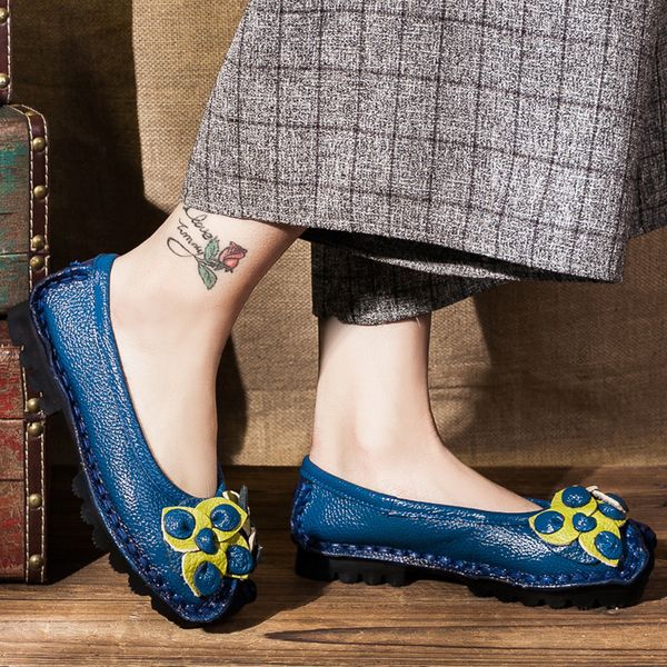 

designer shoes women flats flowers handmade women shoes ladies ballet flats loafers genuine leather moccasins cs08, Black
