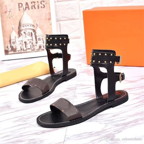 

luxury branded women print leather nomad sandal ankle wrap designer leather outsole perfect flat printed leather sandals0l0v20, Black