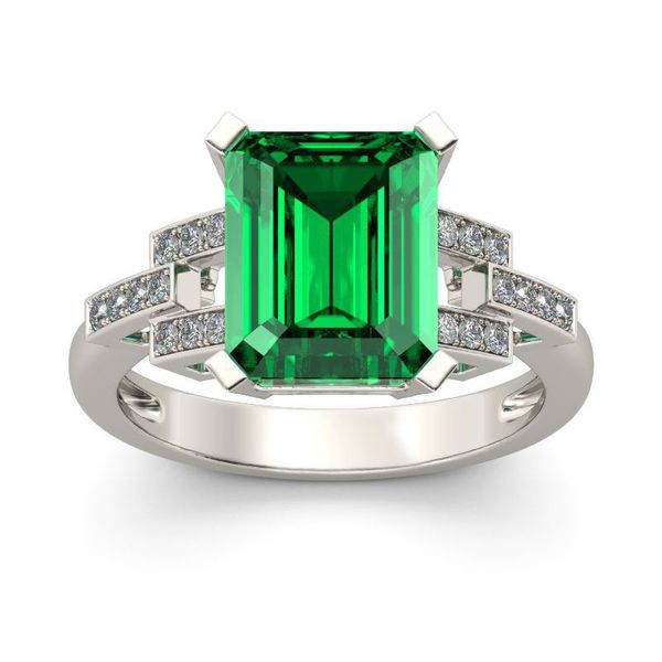 

новое белое золото большой зеленый квадратный драгоценный камень обручальные кольца для женщин мода cz циркон кристалл кольцо, Silver