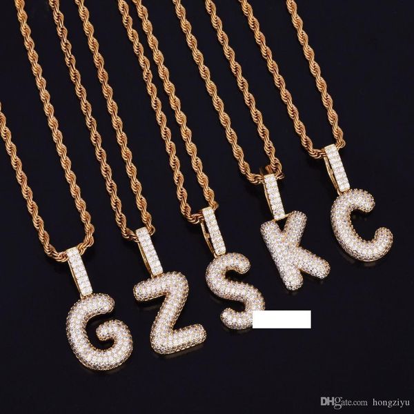 

hip hop jewelry a-z small bubble letters necklaces &pendant custom name charm for men women gold silver cubic zircon rope chain