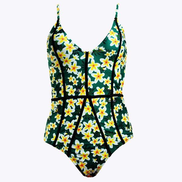 

2019 swimwear women retro floral printed one piece swimsuit female strap halter padded ladies cutout bathing suit plus size, White;black
