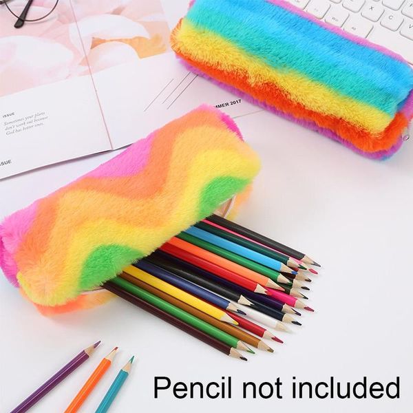 

colored plush pencil bag creative girl heart student bag storage pencil case stationery simple supplies stationery octa i6w4