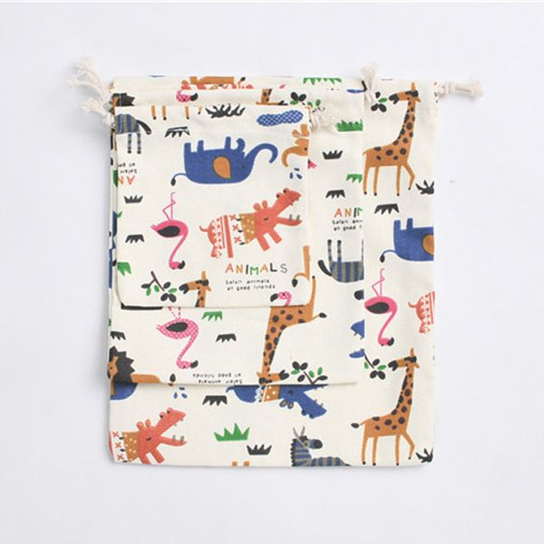 

3 size cotton canvas gift bags animal pattern candy drawstring pouch for kids children birthday party favor package