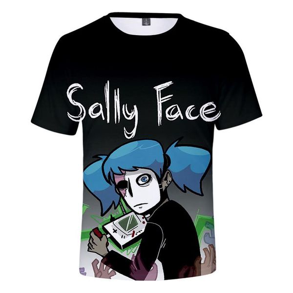 

sally face 3d digital print designer mens tshirts short sleeve o neck couples summer loose mens tees, White;black