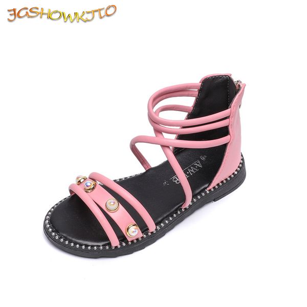 

2020 summer girls sandals new kids rome roman sandals sweet princess with pearl beaded children beach shoes soft gladiator shoes y200623, Black;red