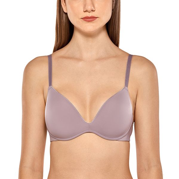 

women's seamless smooth lightly padded wirepush up t-shirt plunge bra, Red;black