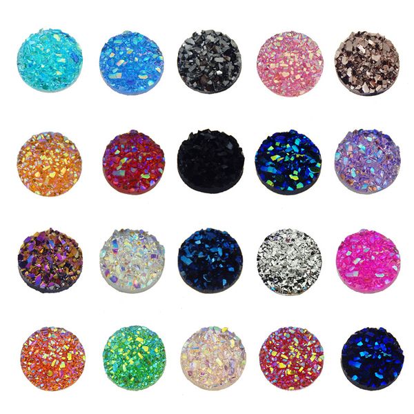 

1000pcs 10mm flatback resin druzy round cabochons cameo for charms pendant bracelet jewelry diy making accessory findings, Blue;slivery
