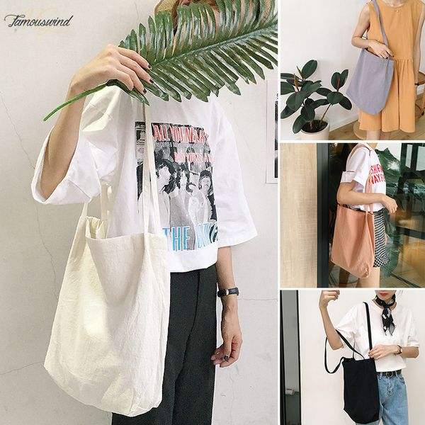 

women cotton fabric shoulder bag simple eco canvas bag soft handbag solid casual tote casual female environmental reusable shopping bag