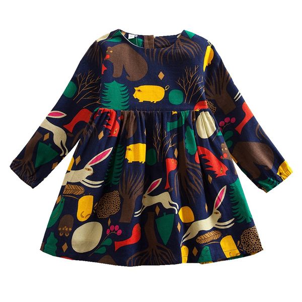 

baby girls dress 2019 new kids spring quality animal kingdom pattern long-sleeve dress girls cartoon linen clothes 3-7 years, Red;yellow