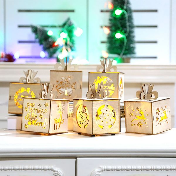 

led light wood apple box cute christmas tree ornaments holiday decoration christmas decoration for home storage candy bag