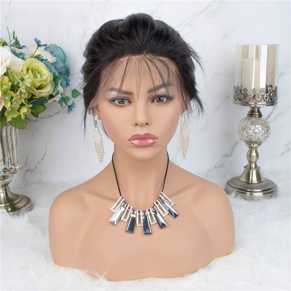 

360 lace frontal human hair wigs with baby hair remy wig brazilian straight hair natural color pre plucked, Black