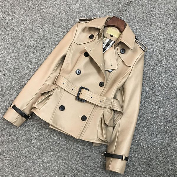 

leather jacket women spring autumn real sheep leather jacket female double breasted short coat chaqueta mujer lj71, Black