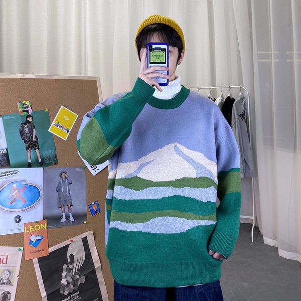 

winter thick sweater men warm fashion printing casual o-neck knitted pullover mens loose knitting sweaters male sweter clothes, White;black