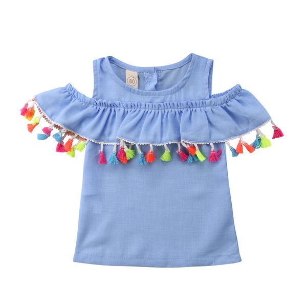 

newborn baby girl kids tassels t-shirt cute fashion off-shoulder clothes
