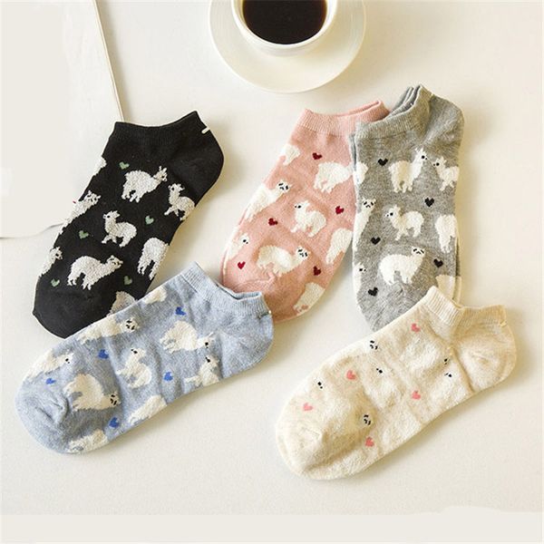

korean version lady cartoon boat socks women funny alpaca cotton soft comfortable short socks candy colors, Black;white