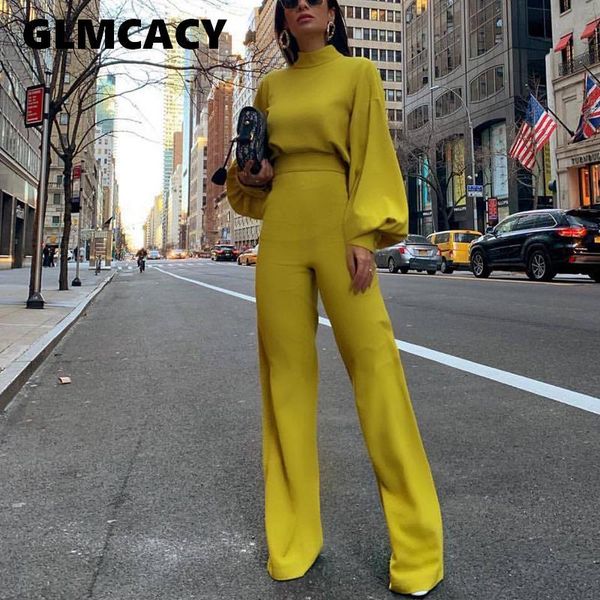 

женщины весенняя мода элегантный офис леди спецодежда повседневная длинные комбинезоны высокая шея фонарь рукав широкие ноги комбинезоны mx1, Black;pink