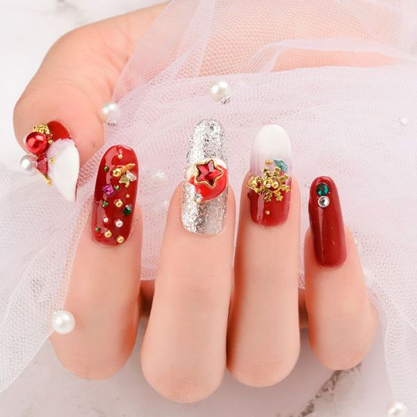 

nail rhinestone ornaments diy christmas studded pearl shiny diamond jewelry decorative nail accessories set drop shopping, Silver;gold