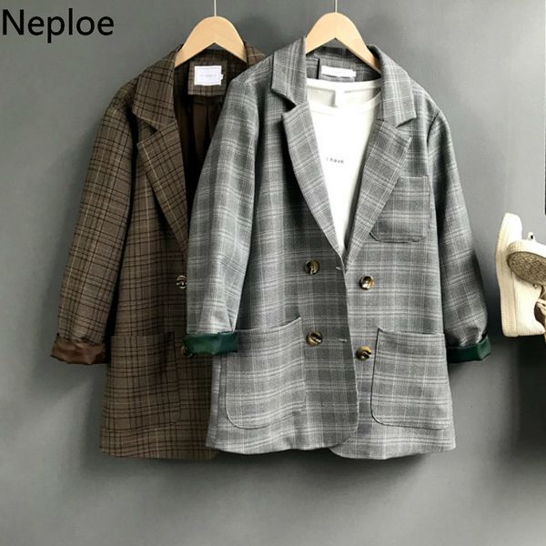 

neploe korean news retro style plaid blazers autumn women double-breasted chic coat short notched wild jacket 45647, White;black