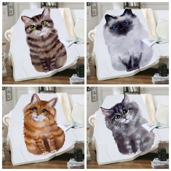 Lançar cobertor Cobertores 3D Cat Impresso Praça Sheets Monogrammable Crianças Ar Condicionado Cobertores animal Tapete de cama 5 Designs DHW3511