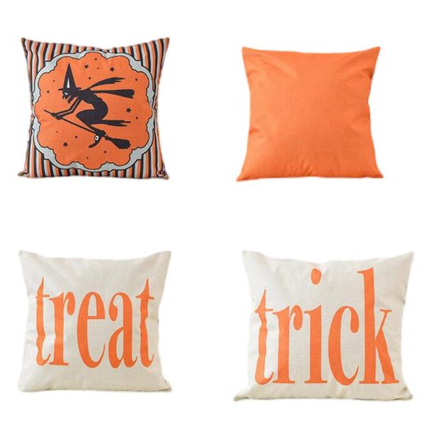Linen Cushion Case Halloween Throw Pillow Case Square Witch