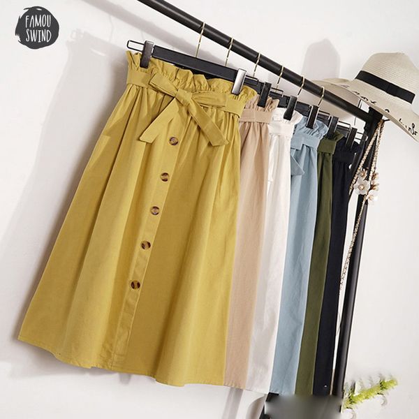

skirts summer autumn womens midi knee length korean elegant button high waist skirt female pleated school skirt, Black