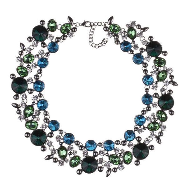 

retro explosion models full diamond necklace female accessories new cross-border european and american fashion chain gemstone clavicl, Golden;silver