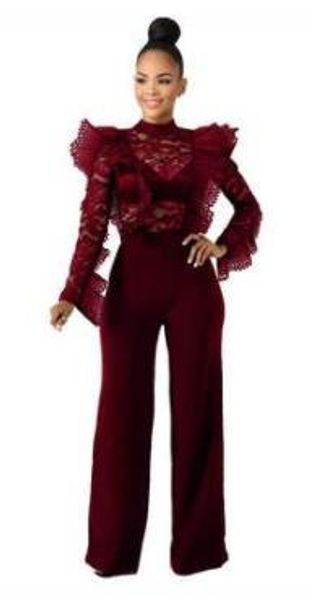 

black lace jumpsuit women sheer ruffle long sleeve bodysuit elegant jumpsuit formal party rompers womens ae196, Black;white