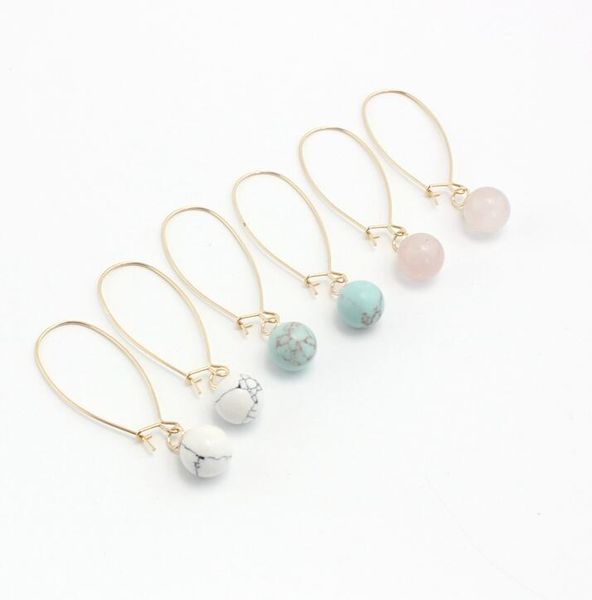 

gold color rose quartz white green turquoise druzy earrings natural stone charms dangle earrings jewelry for women, Golden