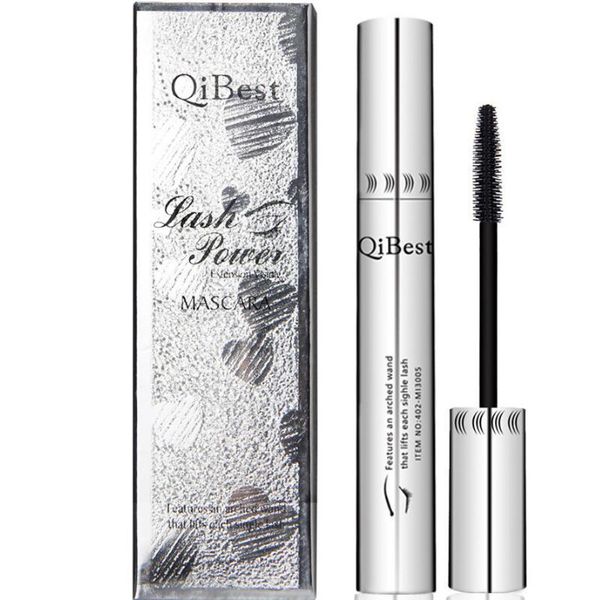 QiBest Bushy Mascara, wasserfeste, nicht verschmierende Silikonbürste, Rimel 3D Colossal Curling, schwarze Mascara-Faser, Augen-Make-up, silberne Tube