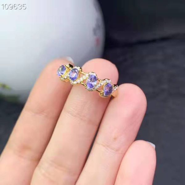 

natural tanzanite 925 silver jewelry ring women fine jewelry 3x4mm, Golden;silver