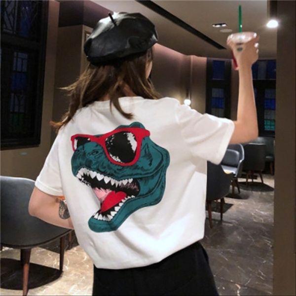 

summer 2019 dinosaur clothes ankins short-sleeved t-shirt women couple loose clothing fashion summer 2019 dinosaur clothes ankins short, White