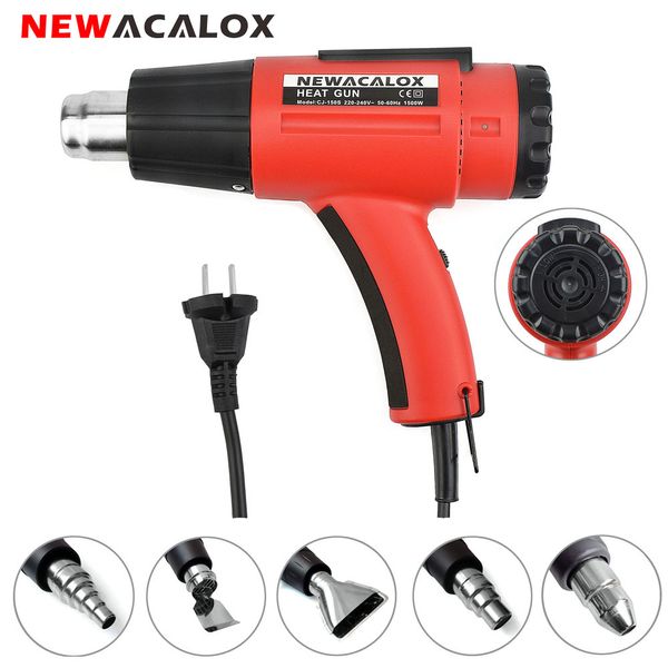 

newacalox 1500w 220v eu adjustable temp heat gun industrial electric air guns with 5pcs nozzles blower shrink wrapping