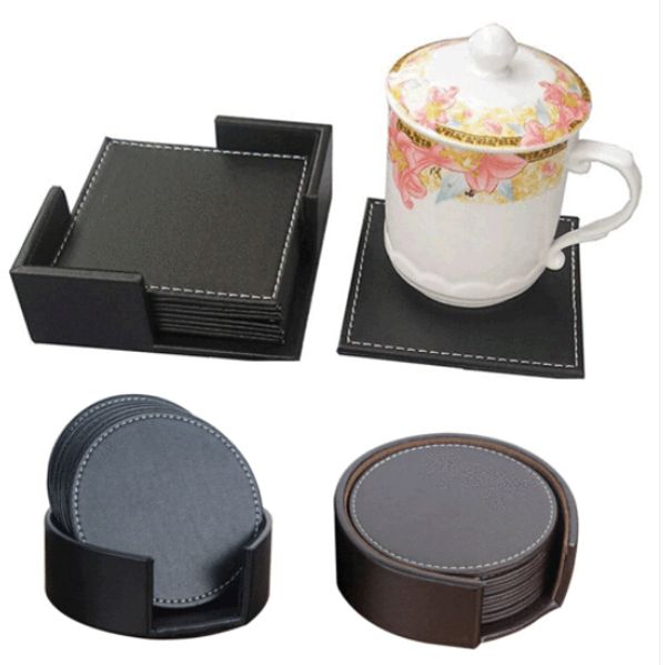 

sales wholesales 6pcs square or round pu leather placemat coasters cup mats home decoration table decor table mat