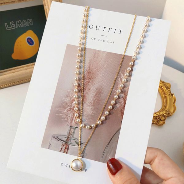 

pearl necklace imitation pearl clavicle chain choker necklace for women simple multi layered charm statement jewelry, Silver