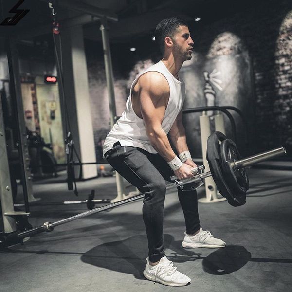 

brand mens t shirts summer cotton slim fit men tank clothing bodybuilding undershirt golds fitness tees elastic, White;black
