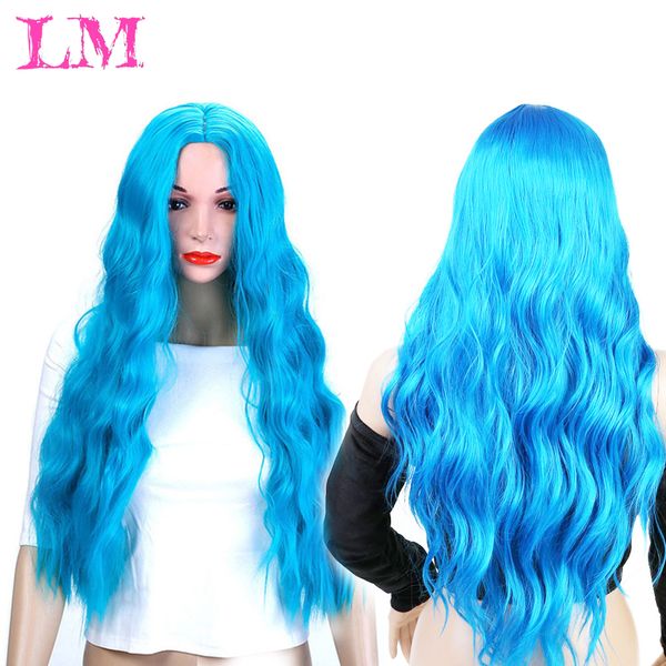 

liangmo noble black wig deep wave high temperature fiber middle part 26 inch synthetic wig for women