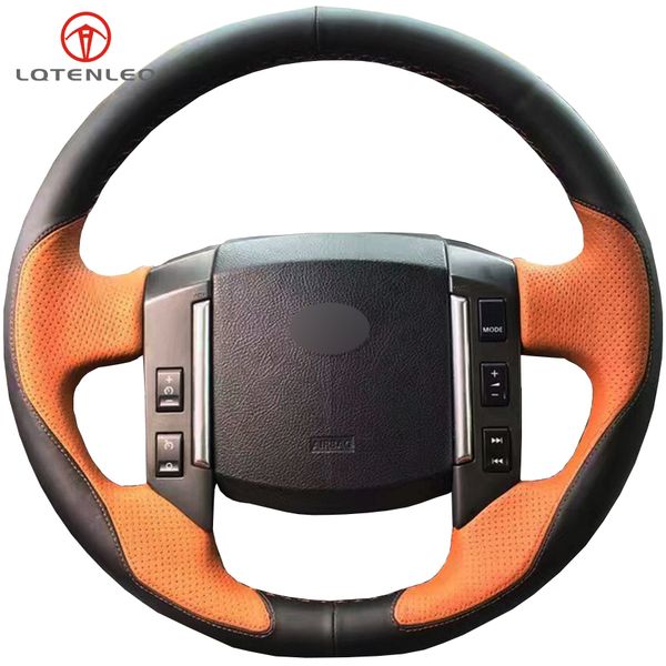 

lqtenleo orange black leather diy hand-stitched car steering wheel cover for ander 2 2007-2012