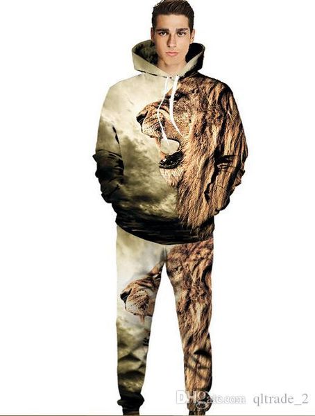 

3d львиная голова цифровая печать мужские спортивные костюмы толстовка пуловер хаки повседневная мужская бейсбольная форма спортивные костюм, Gray