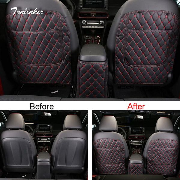 

tonlinker cover case sticker for encino 2018 car styling 3 pcs pu leather rear seat back anti-dirty pad cover sticker
