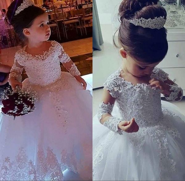 

lovely beads long sleeve flower girls dresses for wedding appliques sequins girl pageant dress kids formal wear, White;blue