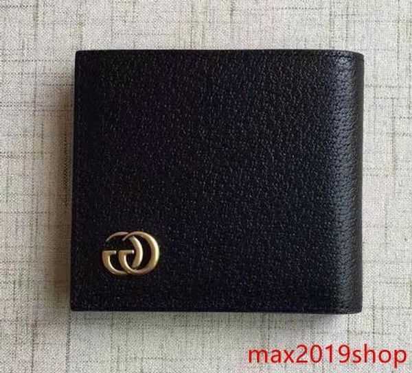 

celebrity design letter embossing metal buckle bee two fold wallet cowhide leather black short purse clutch