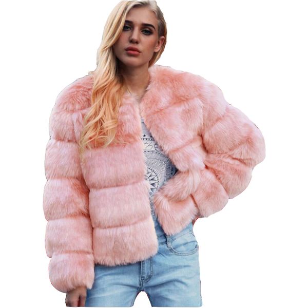 

2019 autumn and winter fashion imitation fur cross ditch jackets women's tops fur short coats women's clothing, Black
