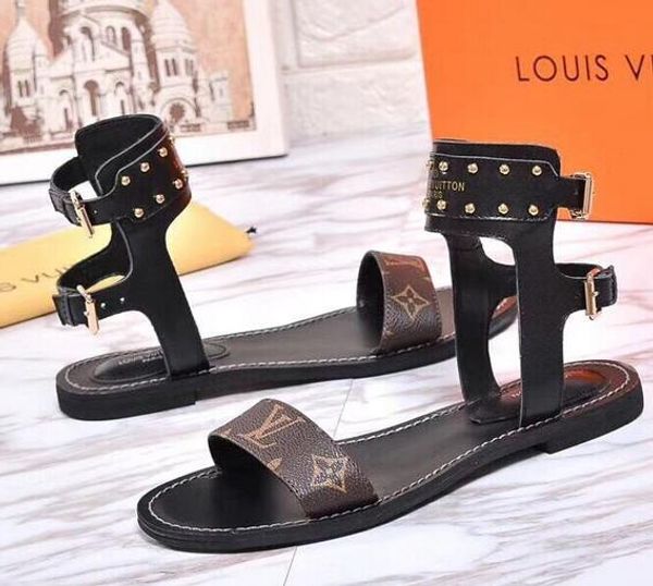 

19 new up cale l women real leather tud high heel falt andal rivet lipper lide andal outdoor beach flip flop