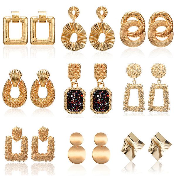 

F31 Metal Multicolored Drop Dangle Earrings For Women Geometric Wedding Party Vintage Earring Female Bohemian Bijoux