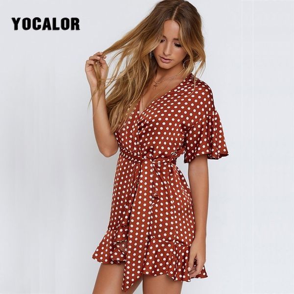 Vintage Red Polka Dot Summer Boho Dress Plus Size Short Sleeve