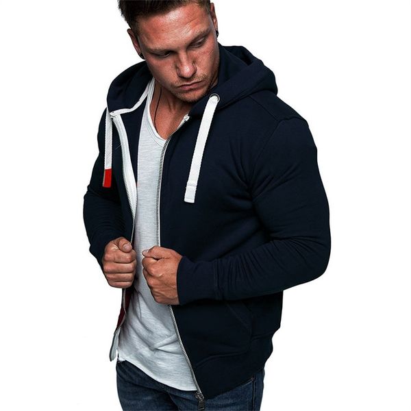 

2019 m-3xl men's autumn spring pure color zipper long sleeve hooded sweatshirt casual blouse drop shipping aug1, Black