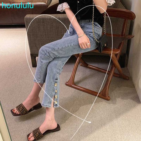 

summer 2020 new stretch slightly bold high waist jeans women's leg straight pants loose little pants, Blue